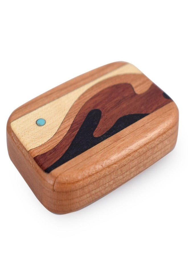 Modern Artisans American Made Pocket-Sized Pill Box (Thin Size) - Cherry Wood with Inlaid Wave Design - Image 2